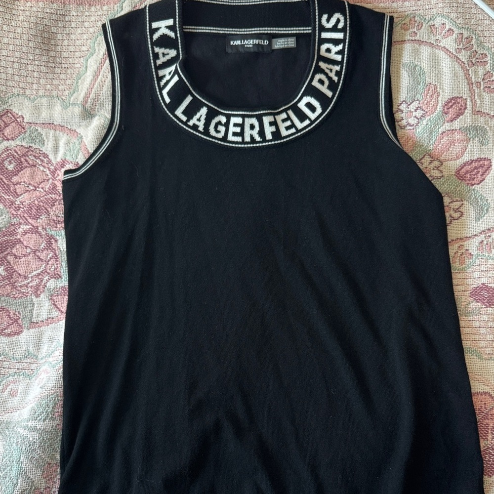Karl Lagerfeld Black Sleeveless Top with Bold Branding